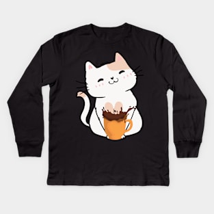 Coffee cat lover Kids Long Sleeve T-Shirt